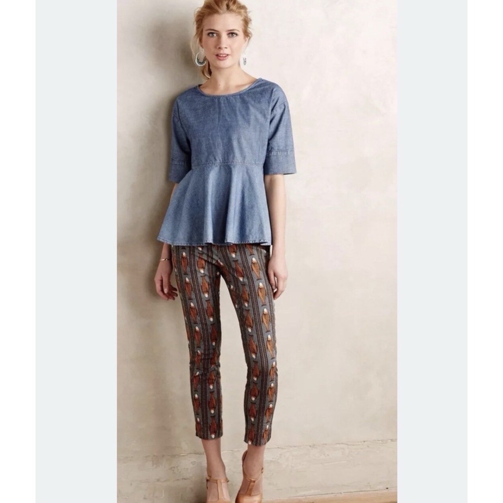 Anthropologie Cartonnier Fish Print Charlie Capri Trouser Pants Women's Size 4 - Picture 7 of 8